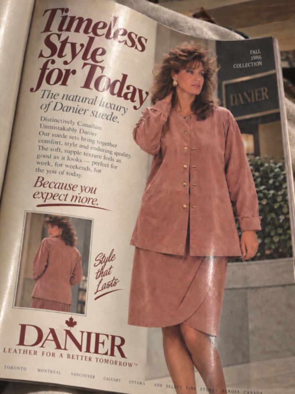 Vintage DANIER Suede Skirt Suit Set 2pc Pink Gold Button 80s 90s